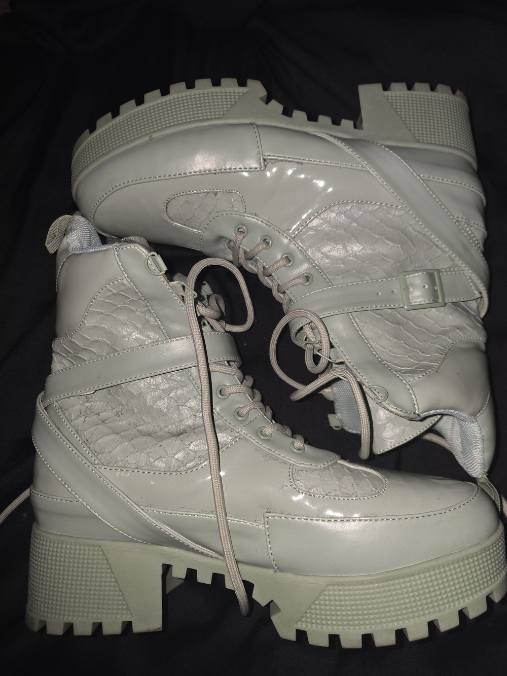 Cape Robbin Chunky Lace-Up Combat Boots in Light Sage/Mint Green